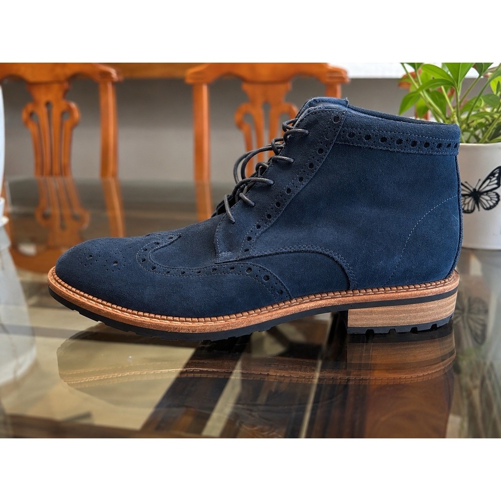 ECCO Men's Suede Wingtip Ankle Boots Black EU 45 US 11-11.5 Brogue